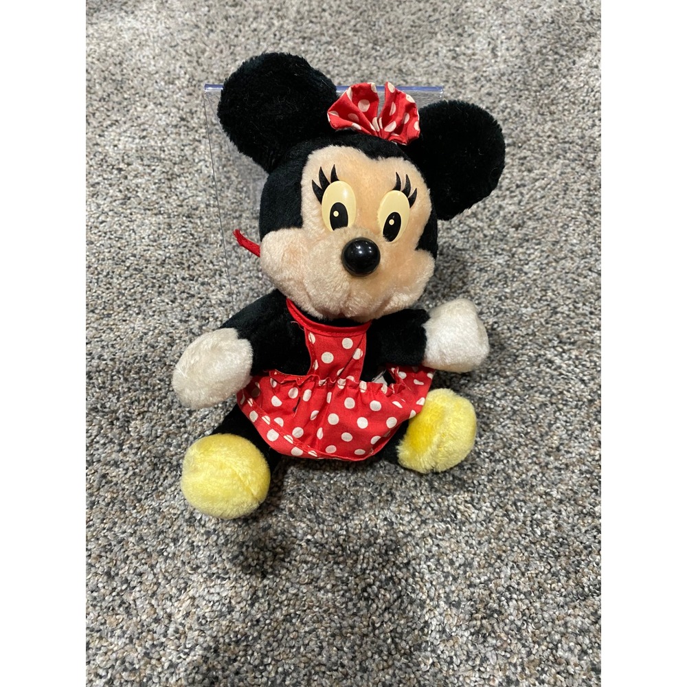Vintage Disney Store Minnie Mouse Plush Red‎ Polka Dot Dress Stuffed Toy 8 Inch
